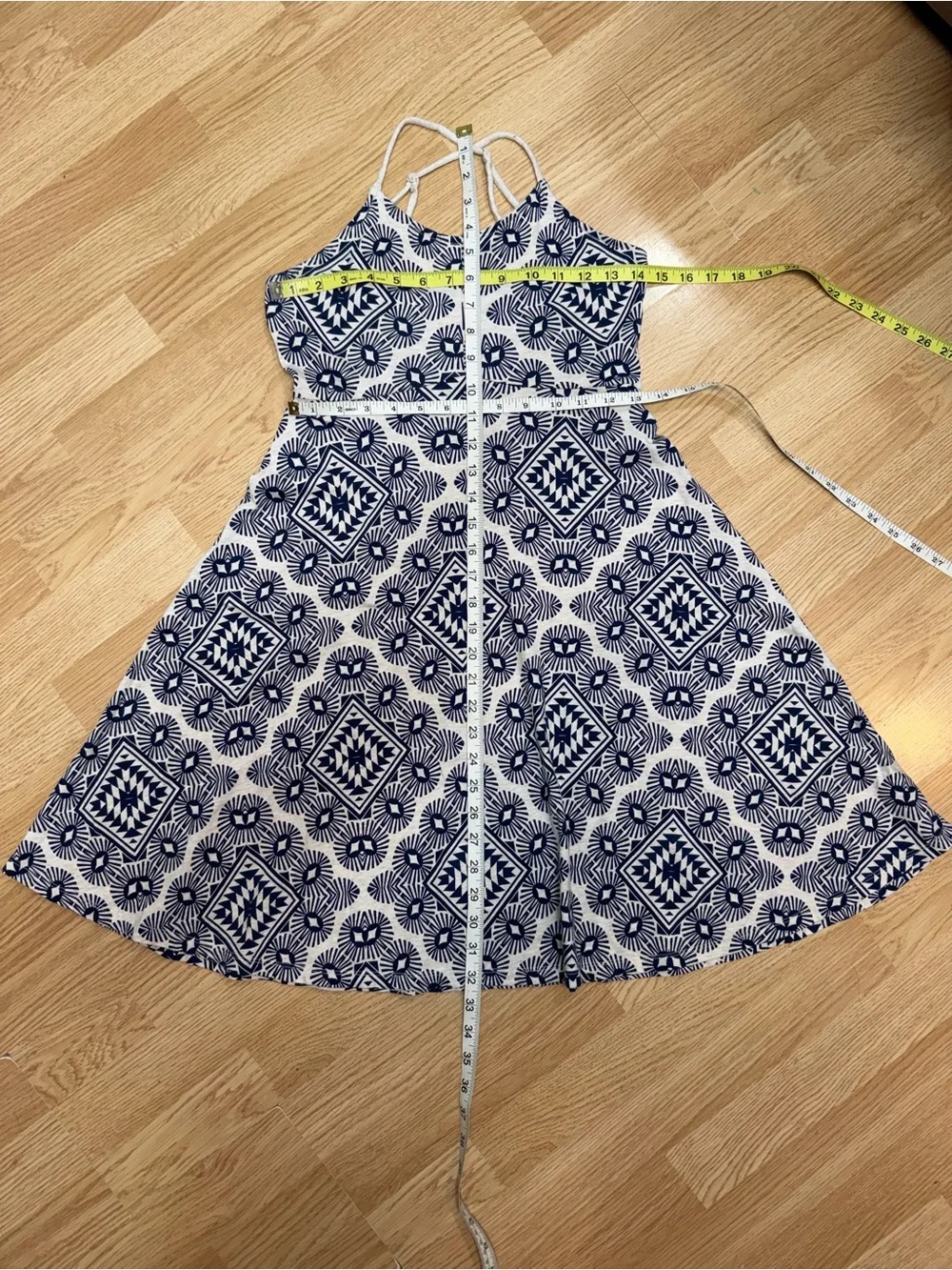 Old Navy Girls XL 14 Blue Cream Geometric Sleeveless Skater Dress Summer